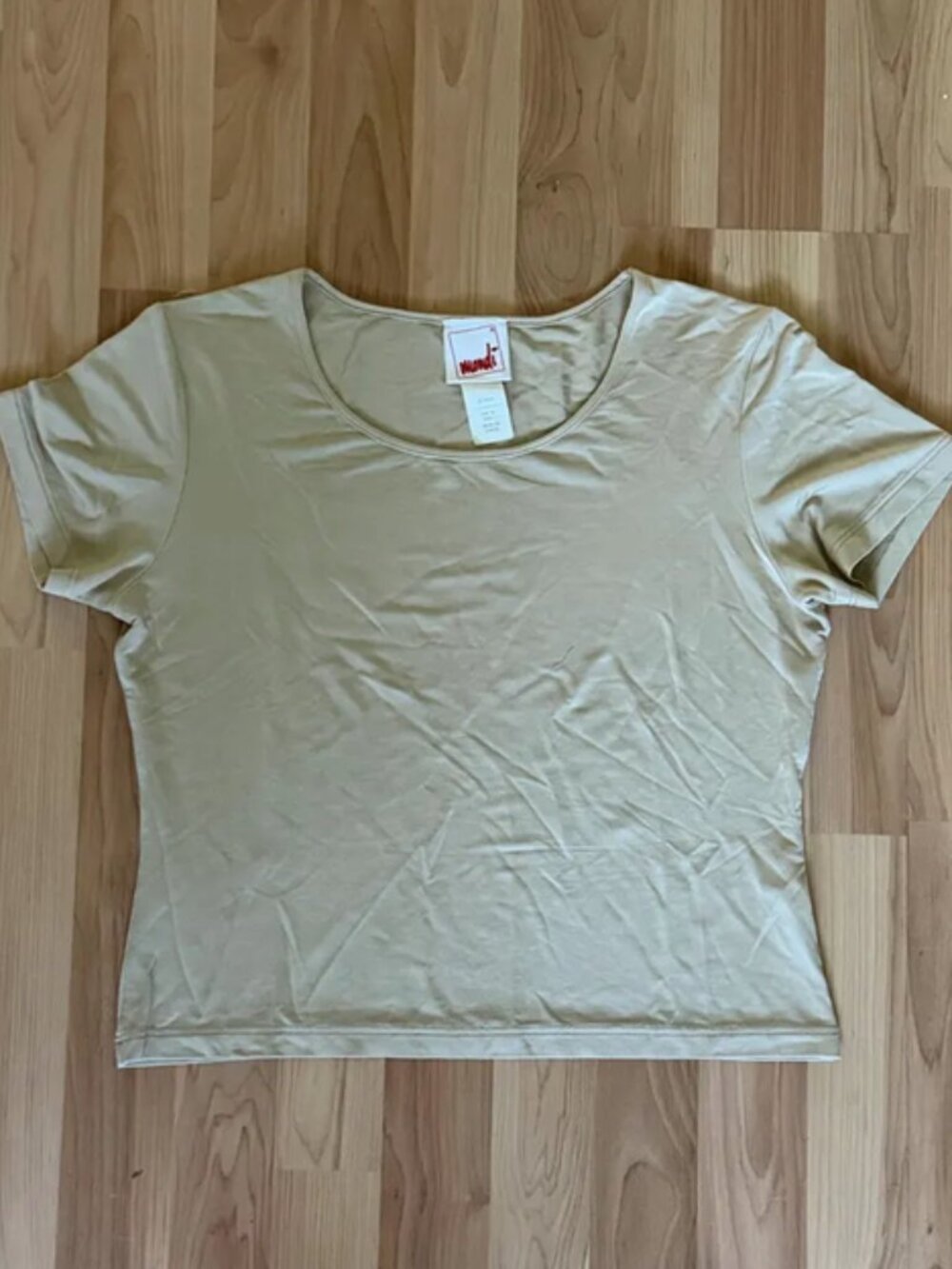 Vintage 90s Mondi Munich Minimalist Beige Scoop Neck Stretch Top